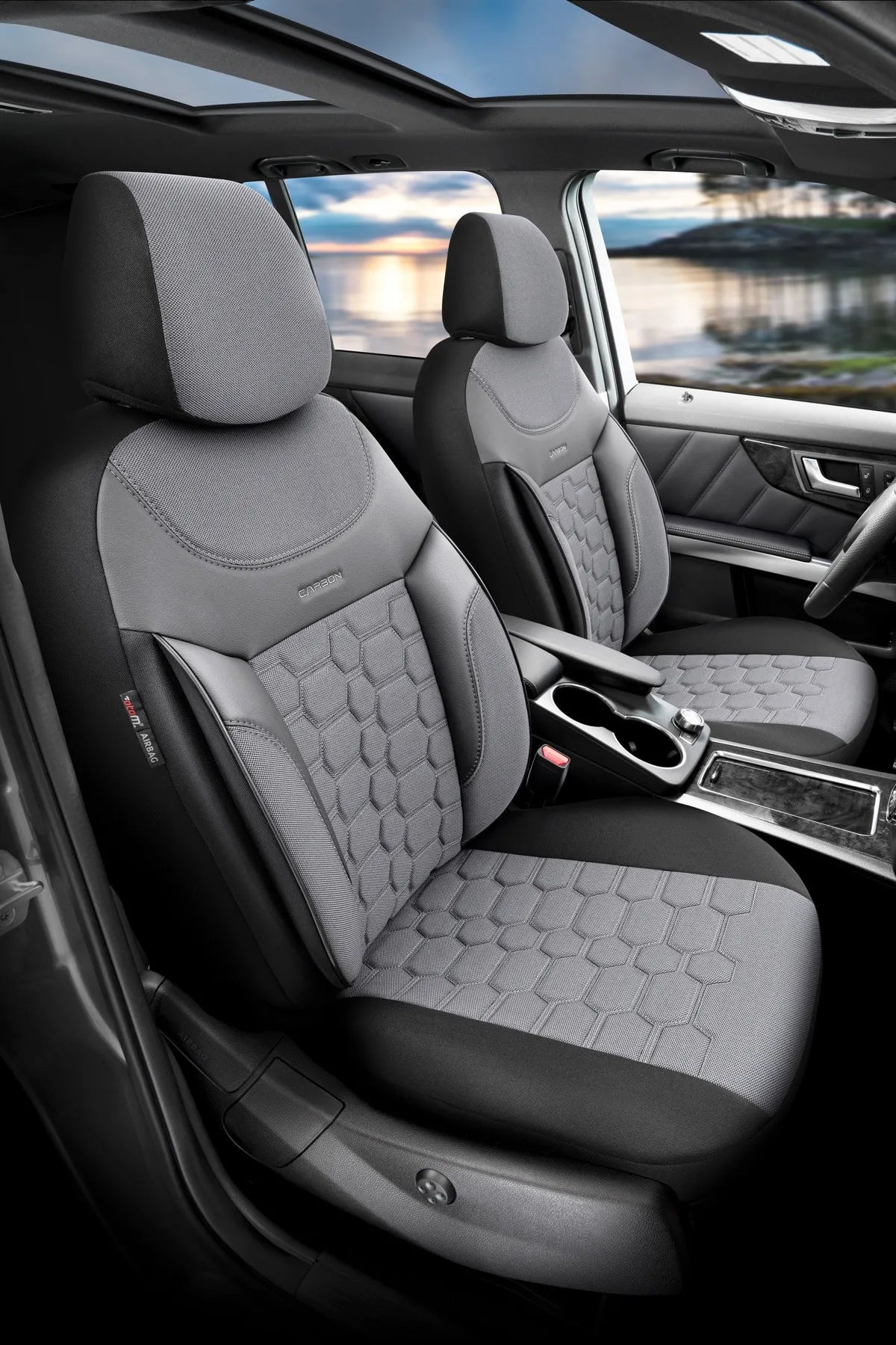 Otom Yeni Carbon Design Dokulu Kumaş Oto Koltuk Kılıfı Tam Set