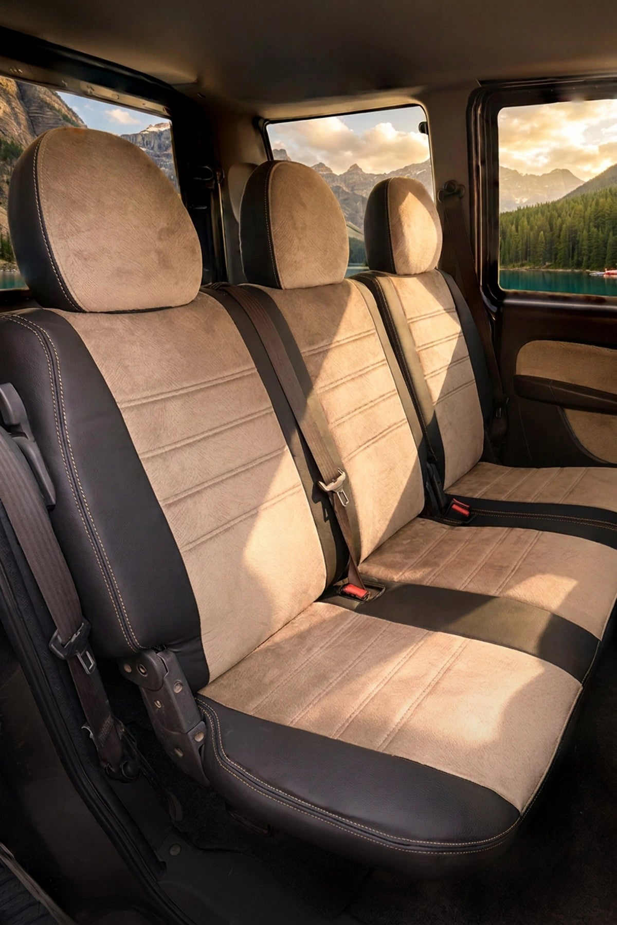Araca Özel Koltuk Kılıfı - Fiat Doblo - 2010-2022 - London Design - Bej Siyah Krem