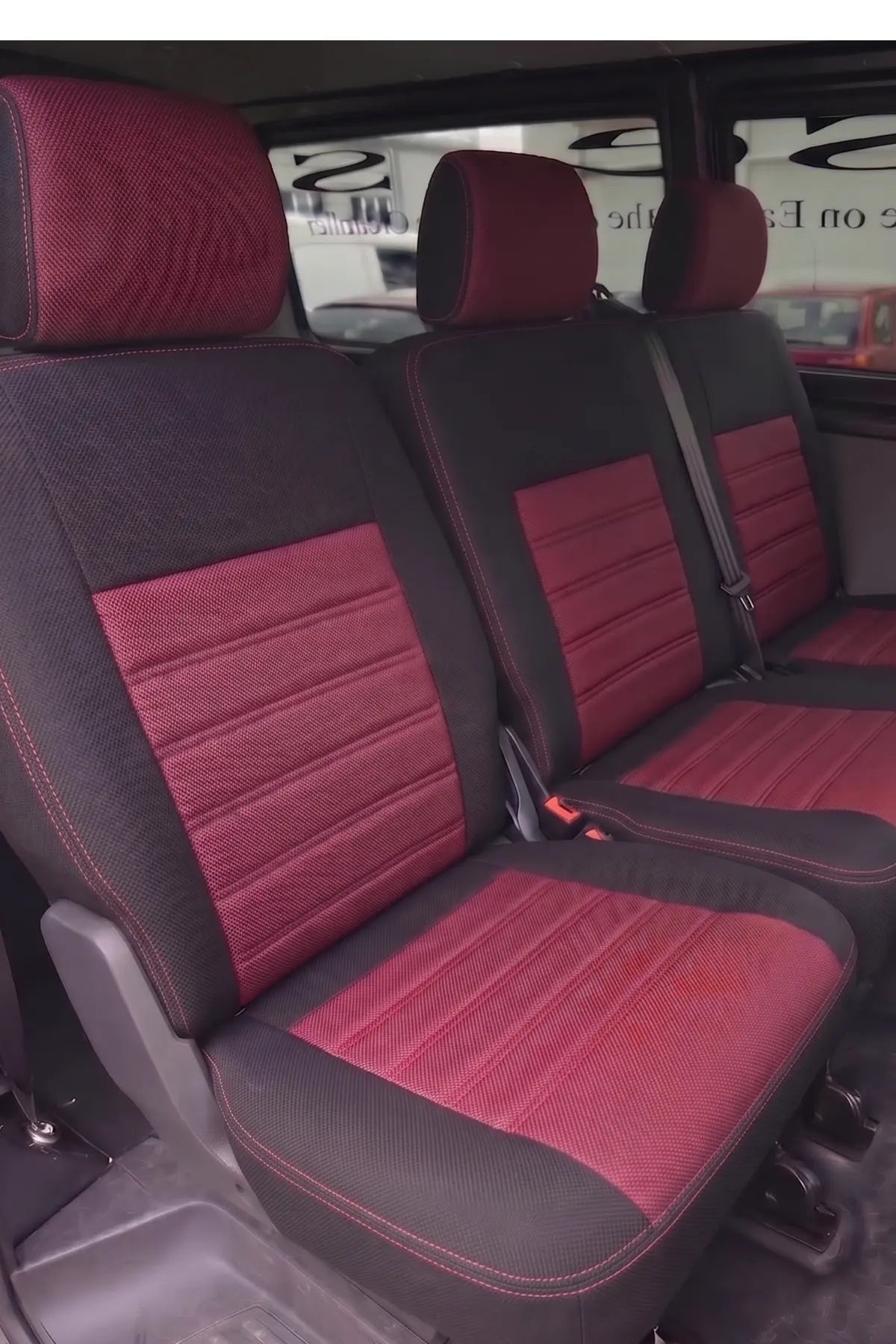 Araca Özel Koltuk Kılıfı - Volkswagen Transporter T6- 2016 Sonrası - Original Design - Bordo Siyah Kırmızı