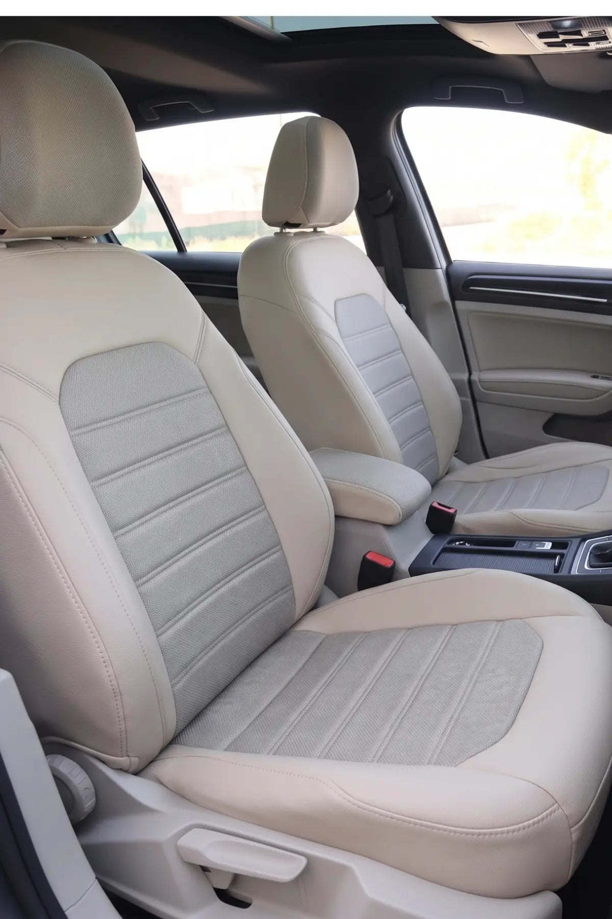 Araca Özel Koltuk Kılıfı - Volkswagen Golf - 2013-2021 - London Design - Bej Bej Krem