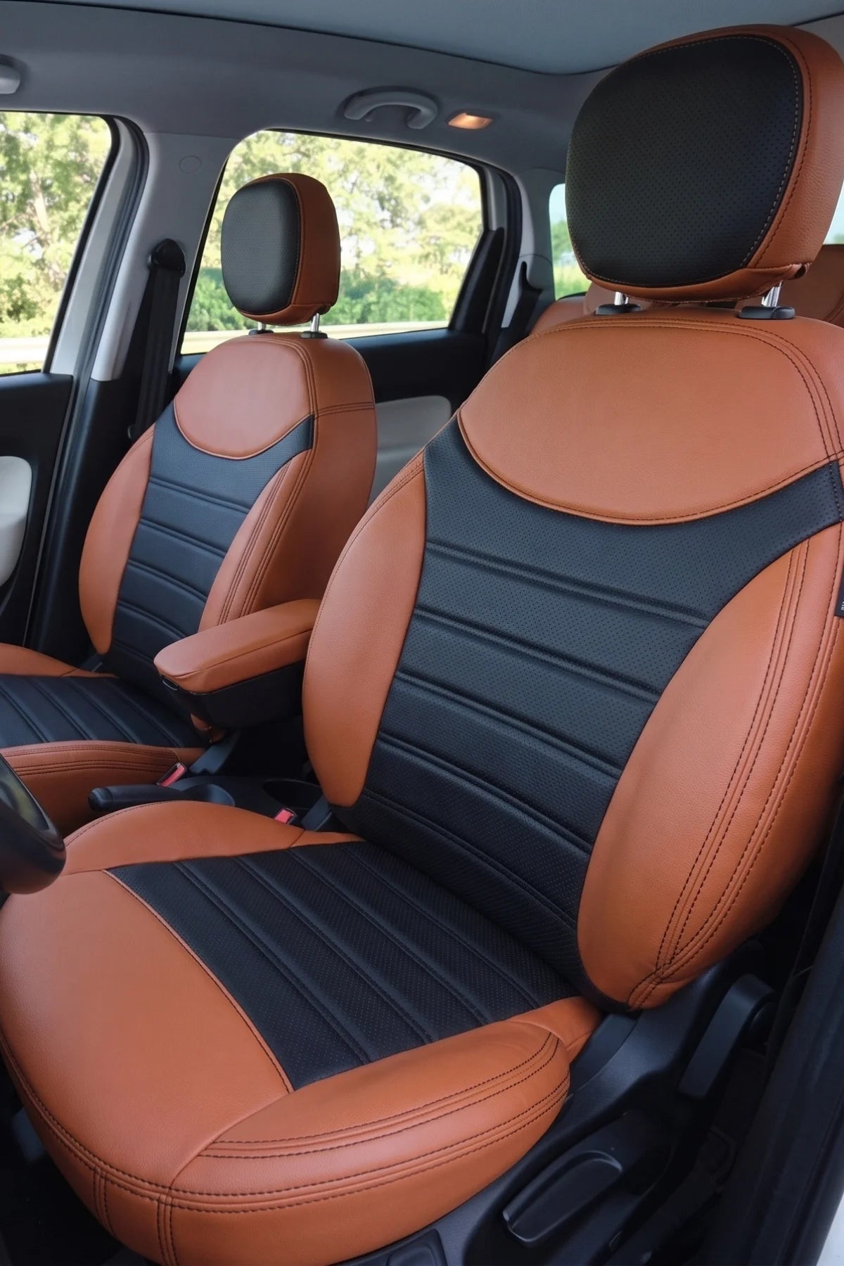 Fiat 500 L 2012 Sonrası Araca Özel Koltuk Kılıfı İstanbul Design Siyah Pişmiş Toprak Siyah