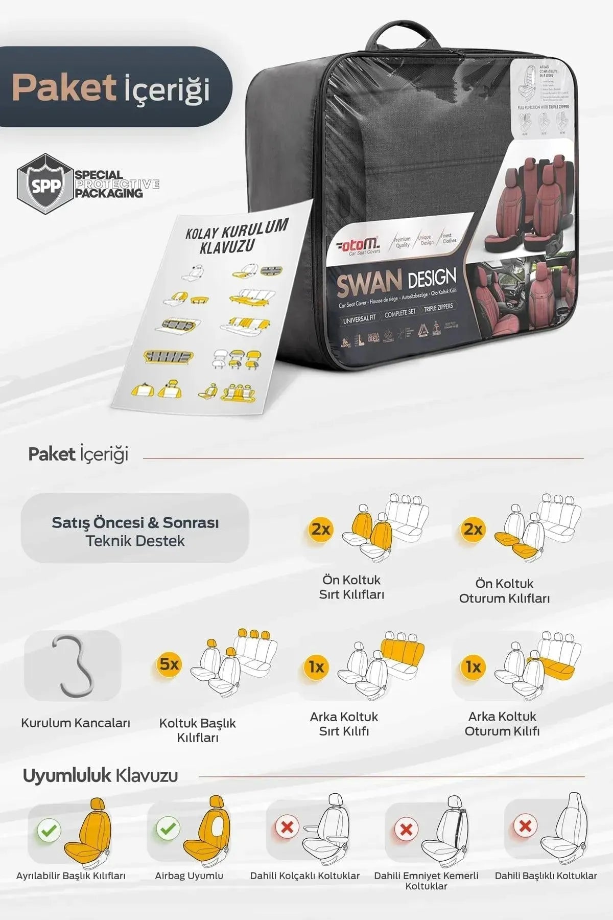 Otom Swan Design Universal Oto Koltuk Kılıfı - OtomBayi