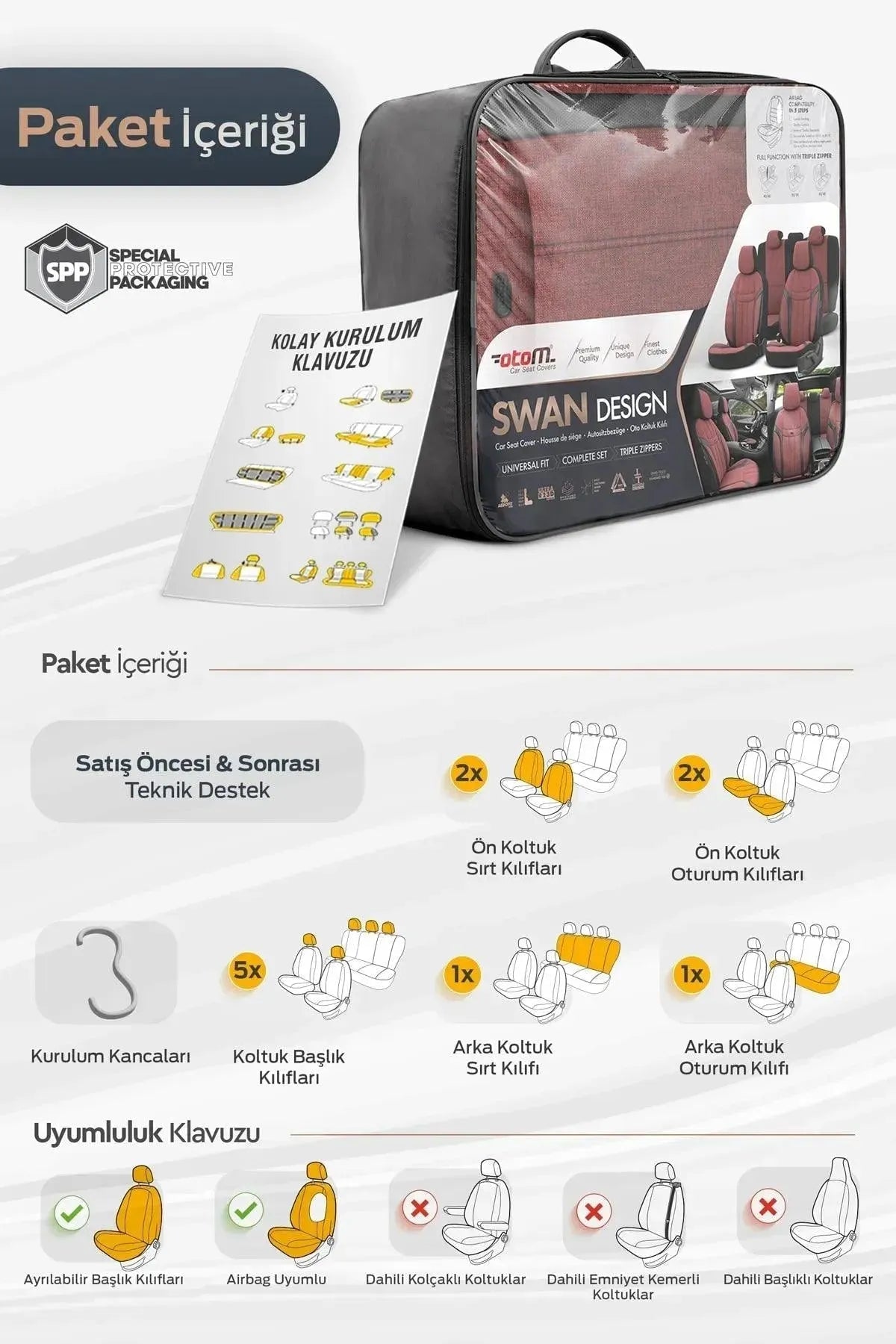 Otom Swan Design Universal Oto Koltuk Kılıfı - OtomBayi