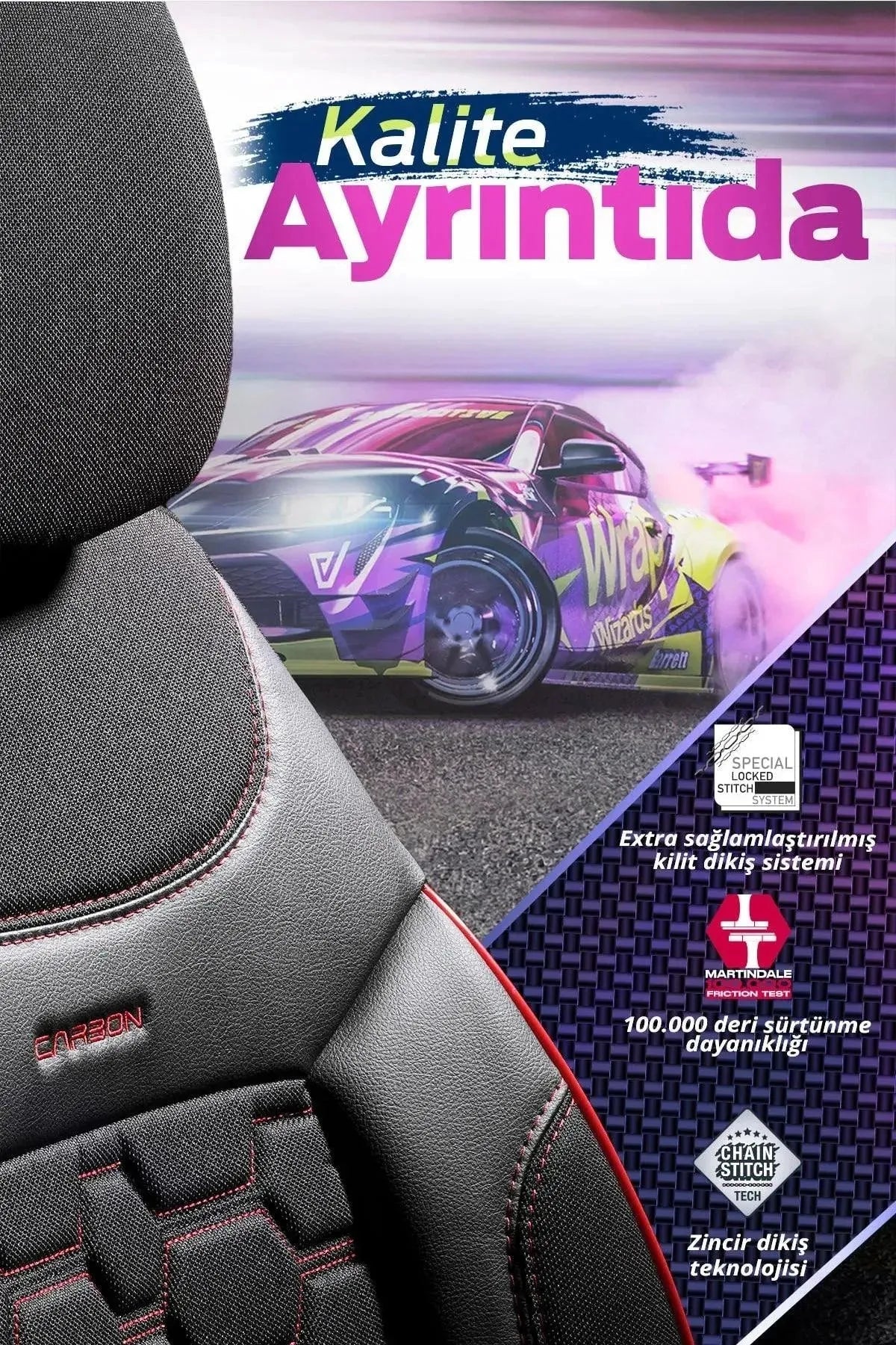 Otom Yeni Carbon Design Dokulu Kumaş Oto Koltuk Kılıfı Tam Set - OtomBayi