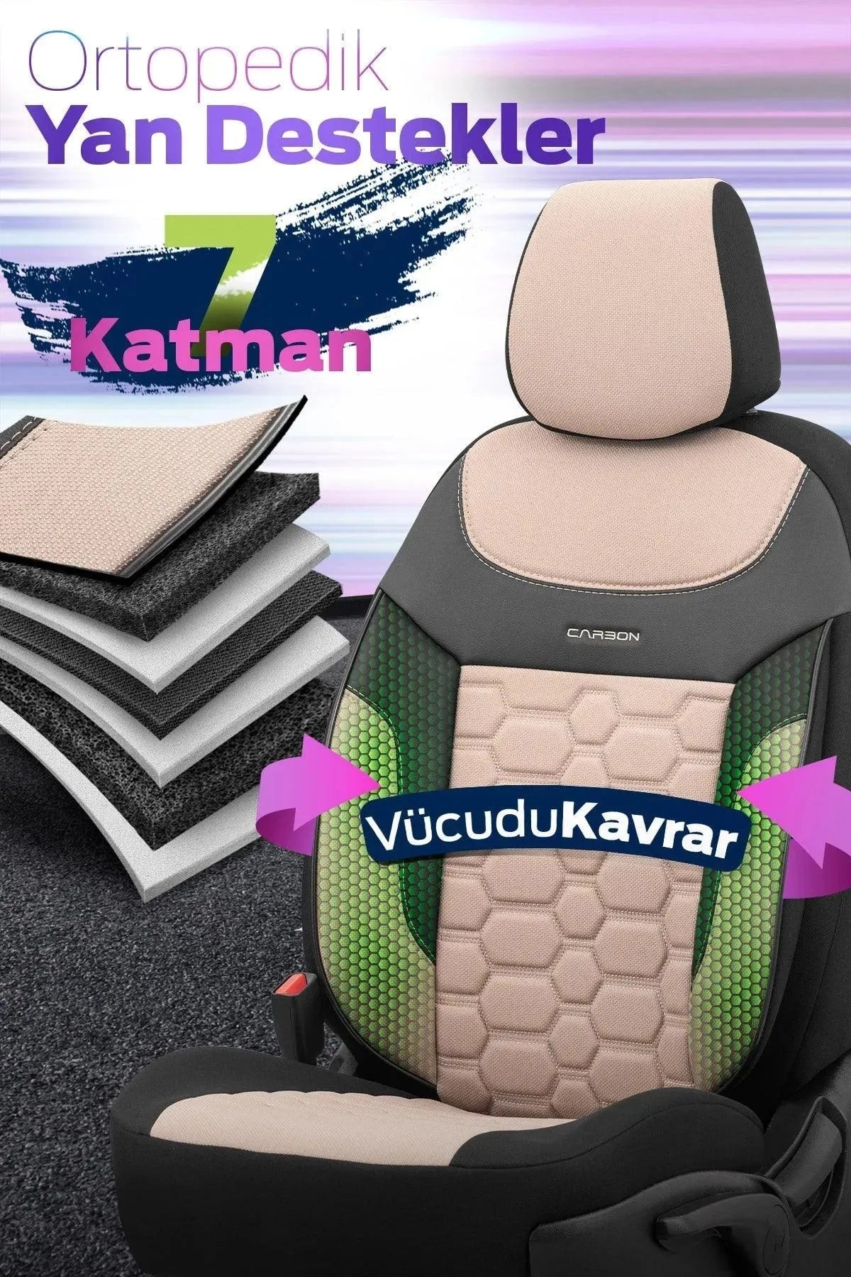 Otom Yeni Carbon Design Dokulu Kumaş Oto Koltuk Kılıfı Tam Set - OtomBayi