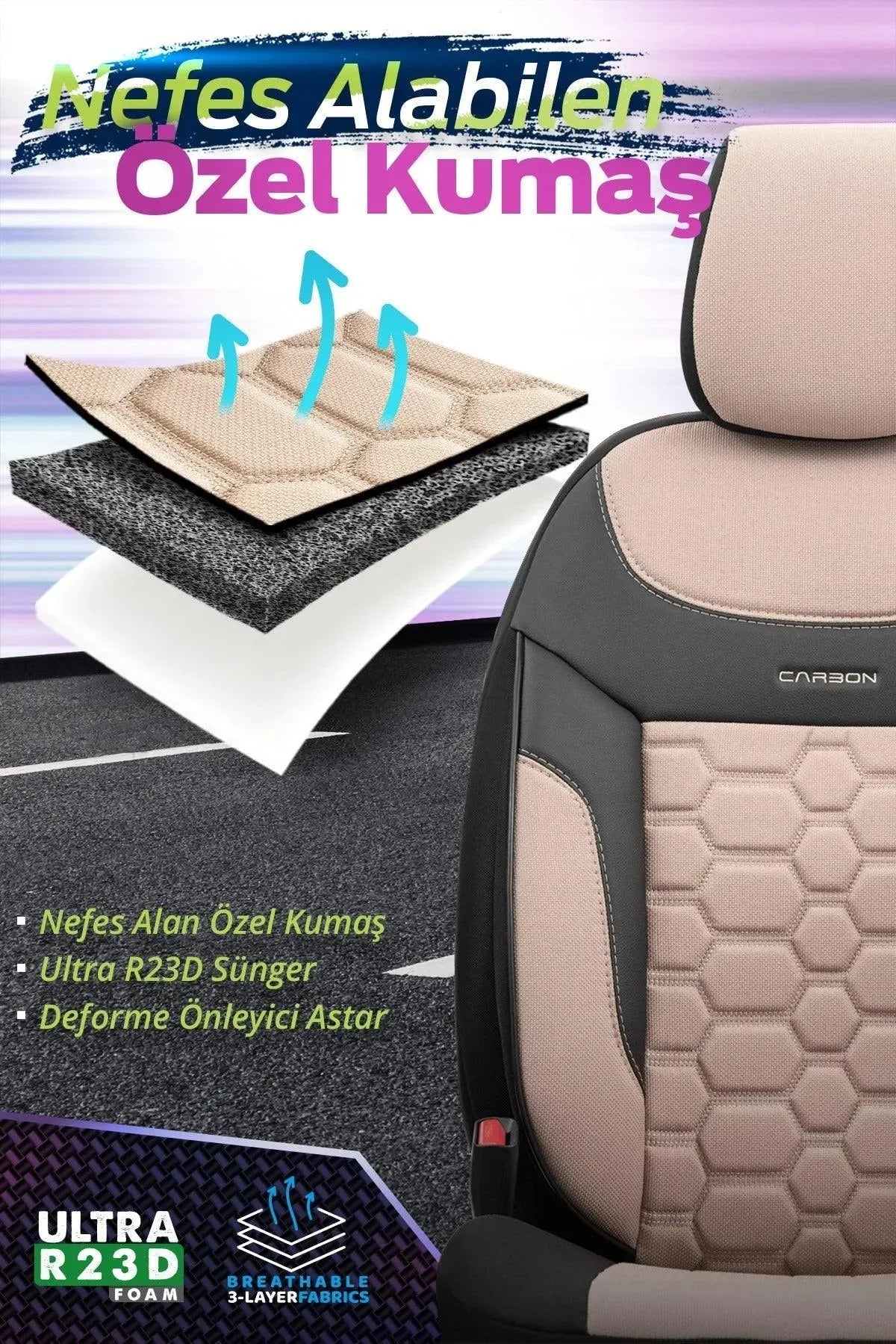 Otom Yeni Carbon Design Dokulu Kumaş Oto Koltuk Kılıfı Tam Set - OtomBayi