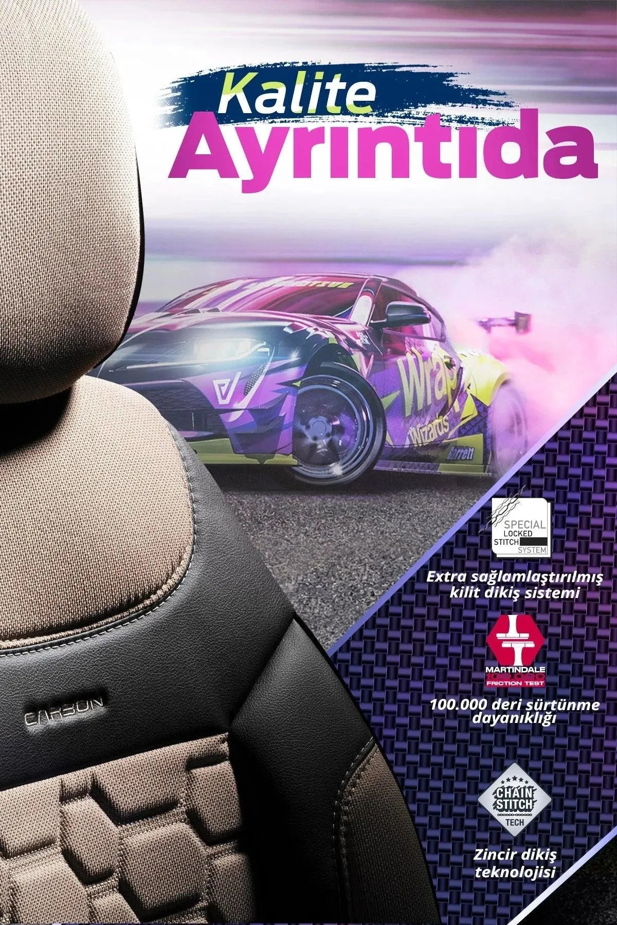 Otom Yeni Carbon Design Dokulu Kumaş Oto Koltuk Kılıfı Tam Set - OtomBayi