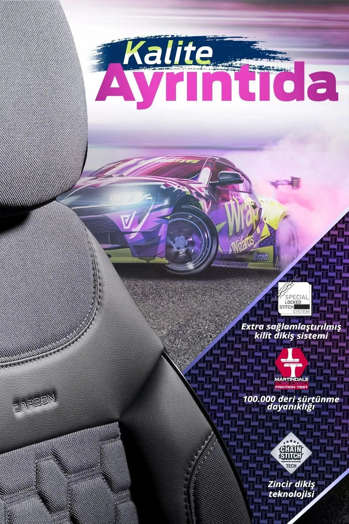 Otom Yeni Carbon Design Dokulu Kumaş Oto Koltuk Kılıfı Tam Set - OtomBayi