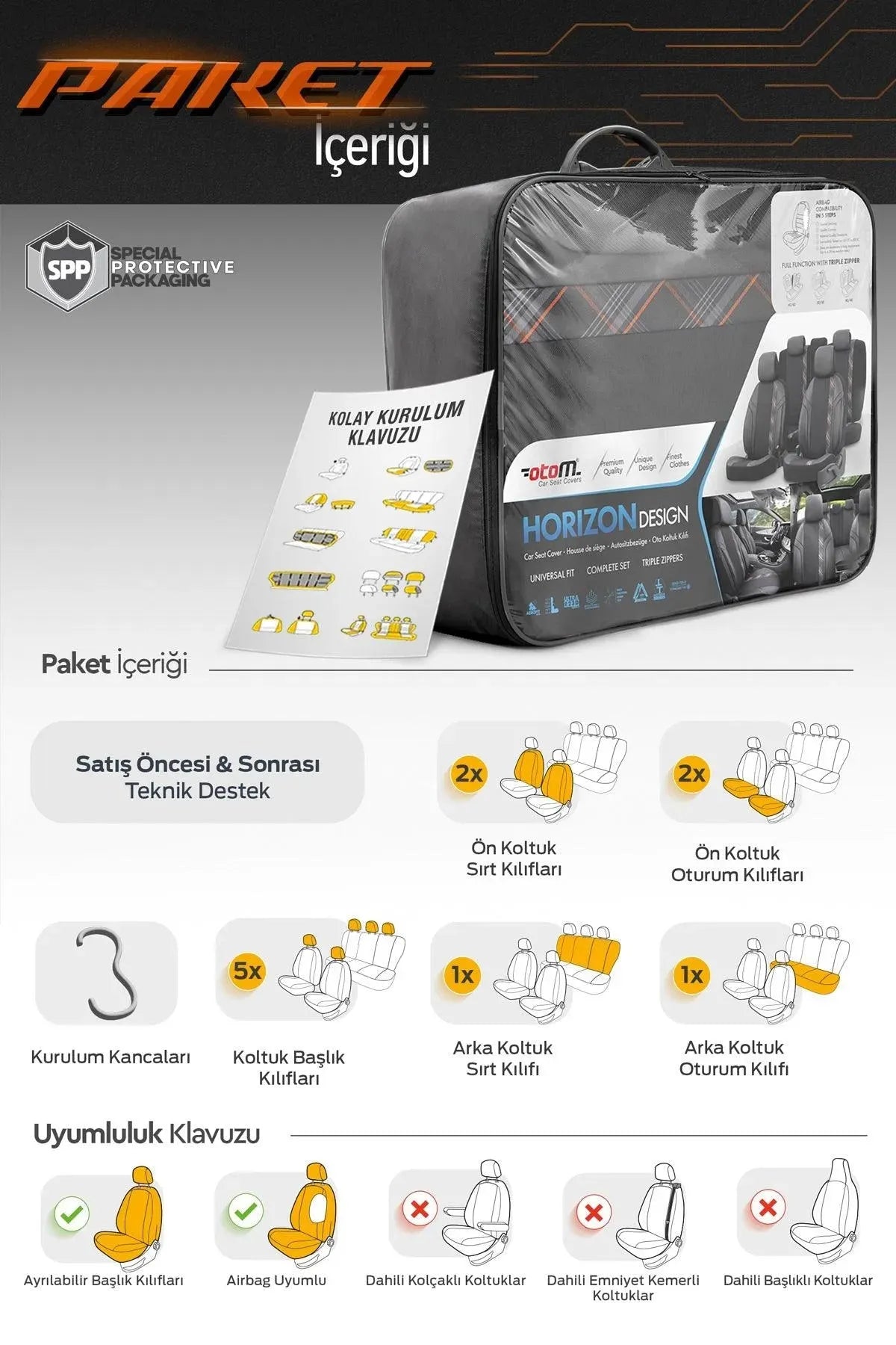 Otom Horizon Design Universal Oto Koltuk Kılıfı