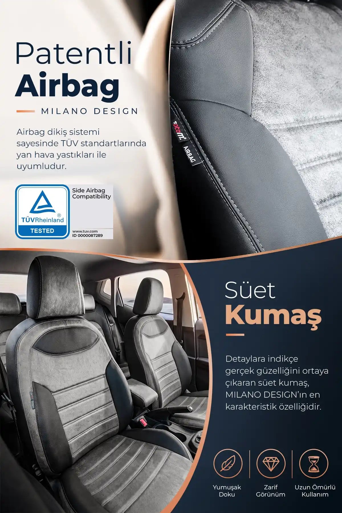 Ford Transit 2014 Sonrası Araca Özel Koltuk Kılıfı Milano Design Füme Gri Gri