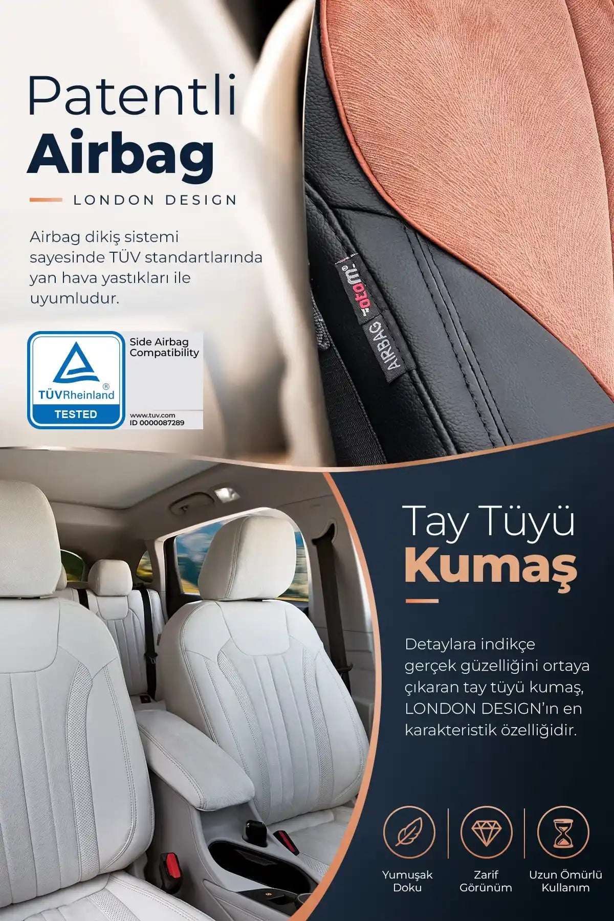 Ford Tourneo Courier 2014 Sonrası (Servis Kapaklı) Araca Özel Oto Koltuk Kılıfı London Design  Siyah Siyah Füme 2