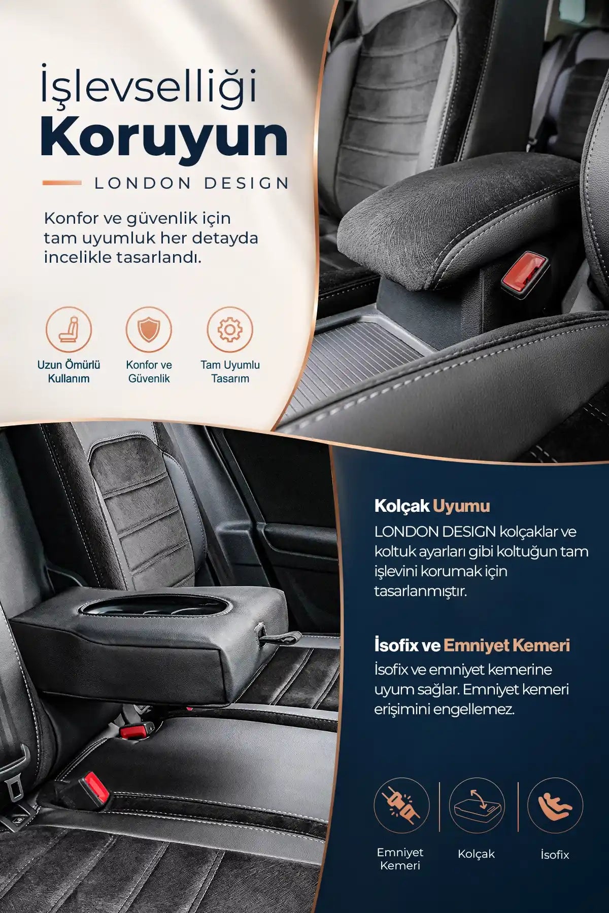 Ford Focus 2018 Sonrası Araca Özel Koltuk Kılıfı London Design Siyah Siyah Siyah