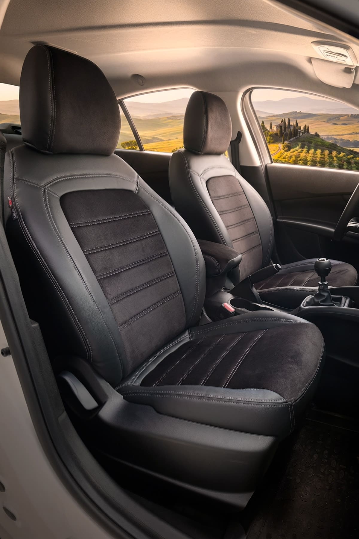 Fiat Egea 2015 Sonrası Araca Özel Oto Koltuk Kılıfı (Siyah-Siyah-Füme) - London Design