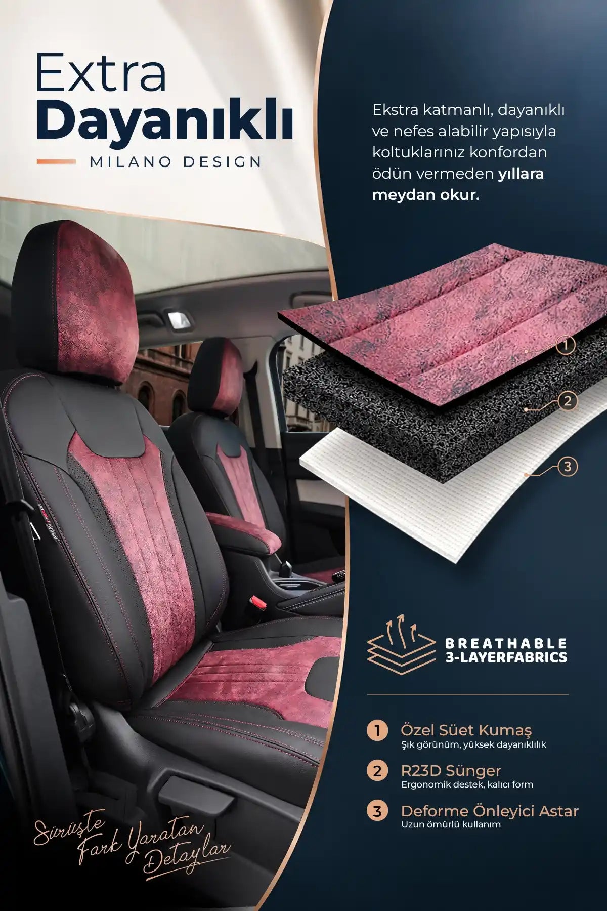 Ford Transit 2014 Sonrası Araca Özel Koltuk Kılıfı Milano Design Füme Füme Füme
