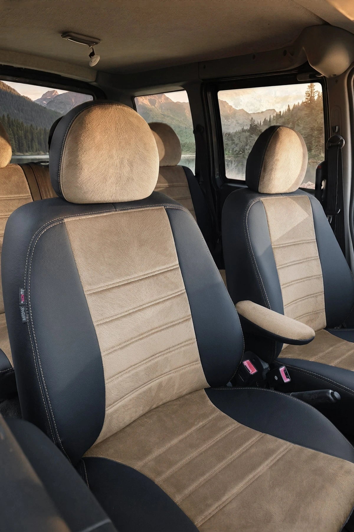 Araca Özel Koltuk Kılıfı  - Fiat Doblo - 2010-2022 - London Design - Bej Siyah Krem