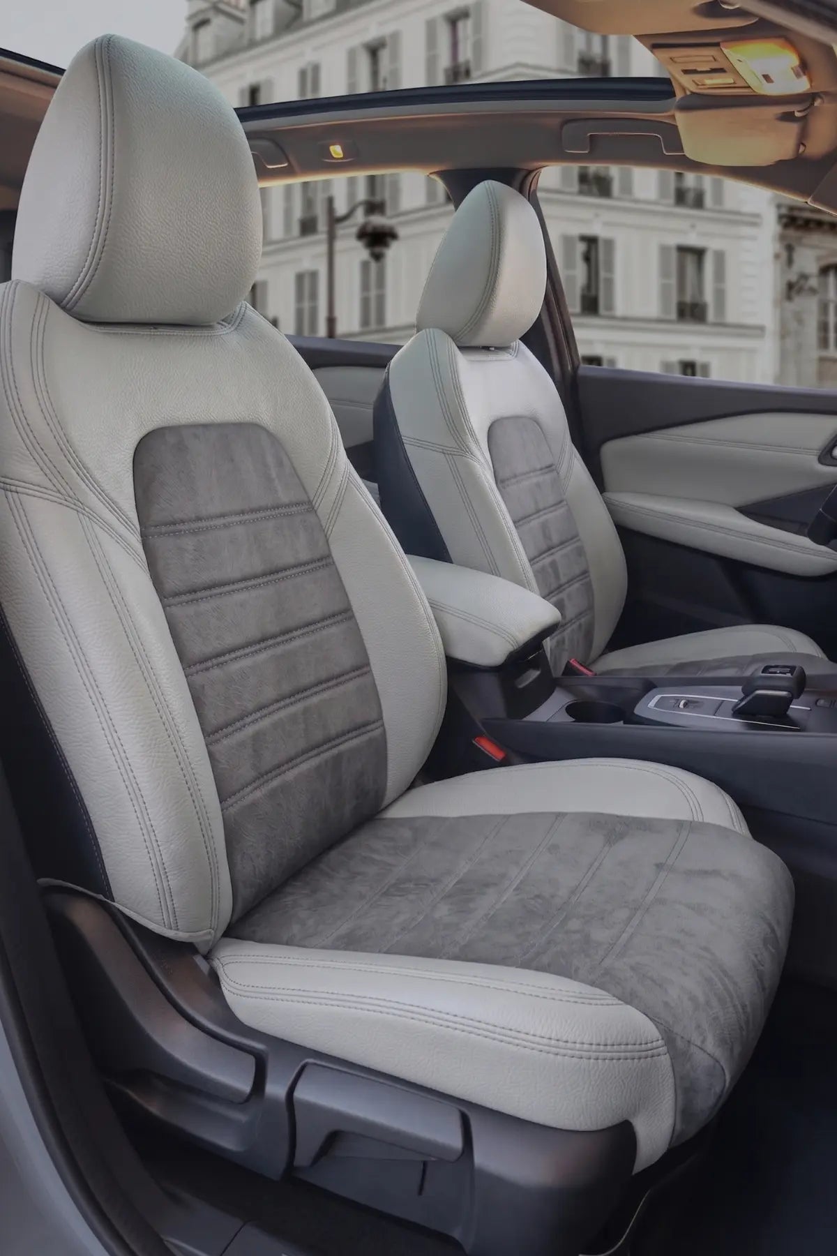 Araca Özel Koltuk Kılıfı - Nissan Qashqai - 2021 Sonrası -  London Design - Füme Açık Gri Gri
