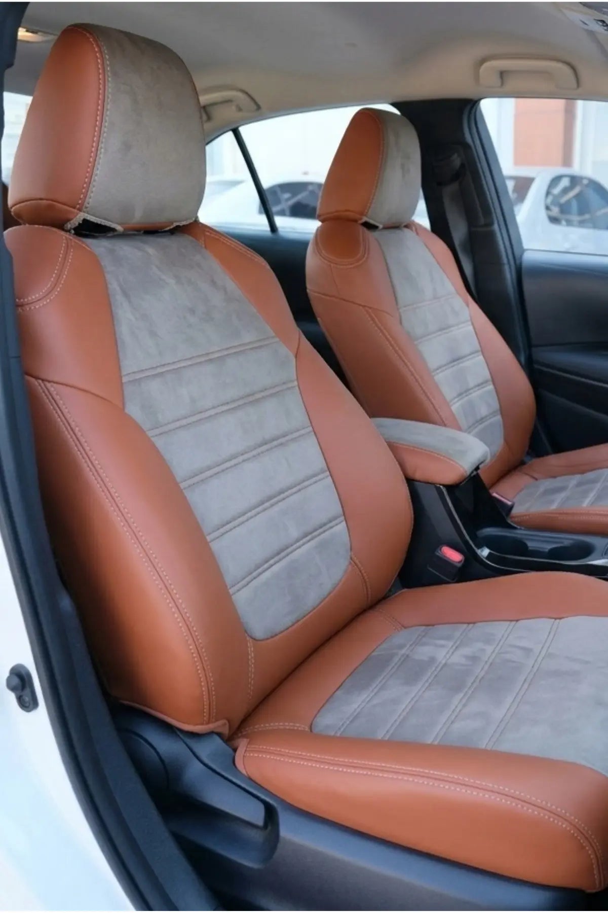 Araca Özel Koltuk Kılıfı - Toyota Corolla 2018 Sonrası London Design Bej Pişmiş Toprak Krem