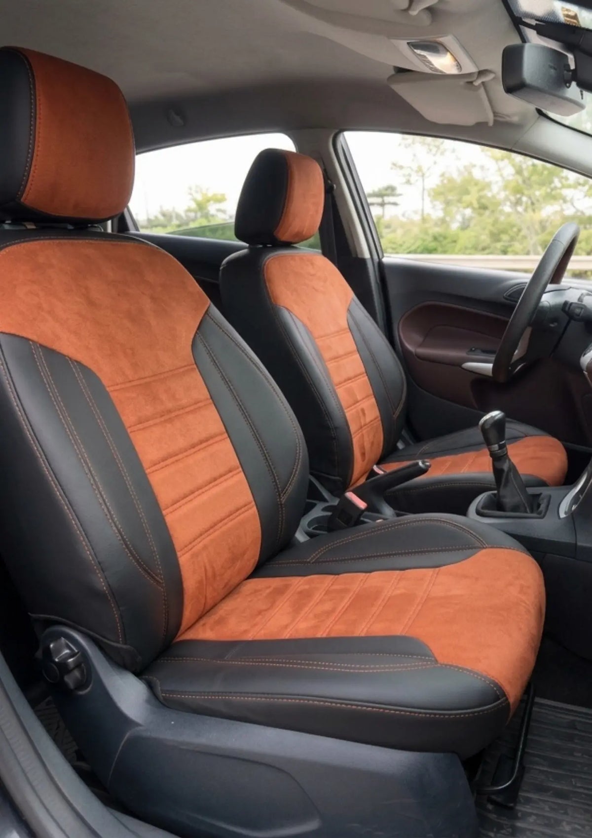 Ford Fiesta  2008 - 2017 Sonrası Araca Özel Koltuk Kılıfı London Design Pişmiş Toprak Siyah Pişmiş Toprak
