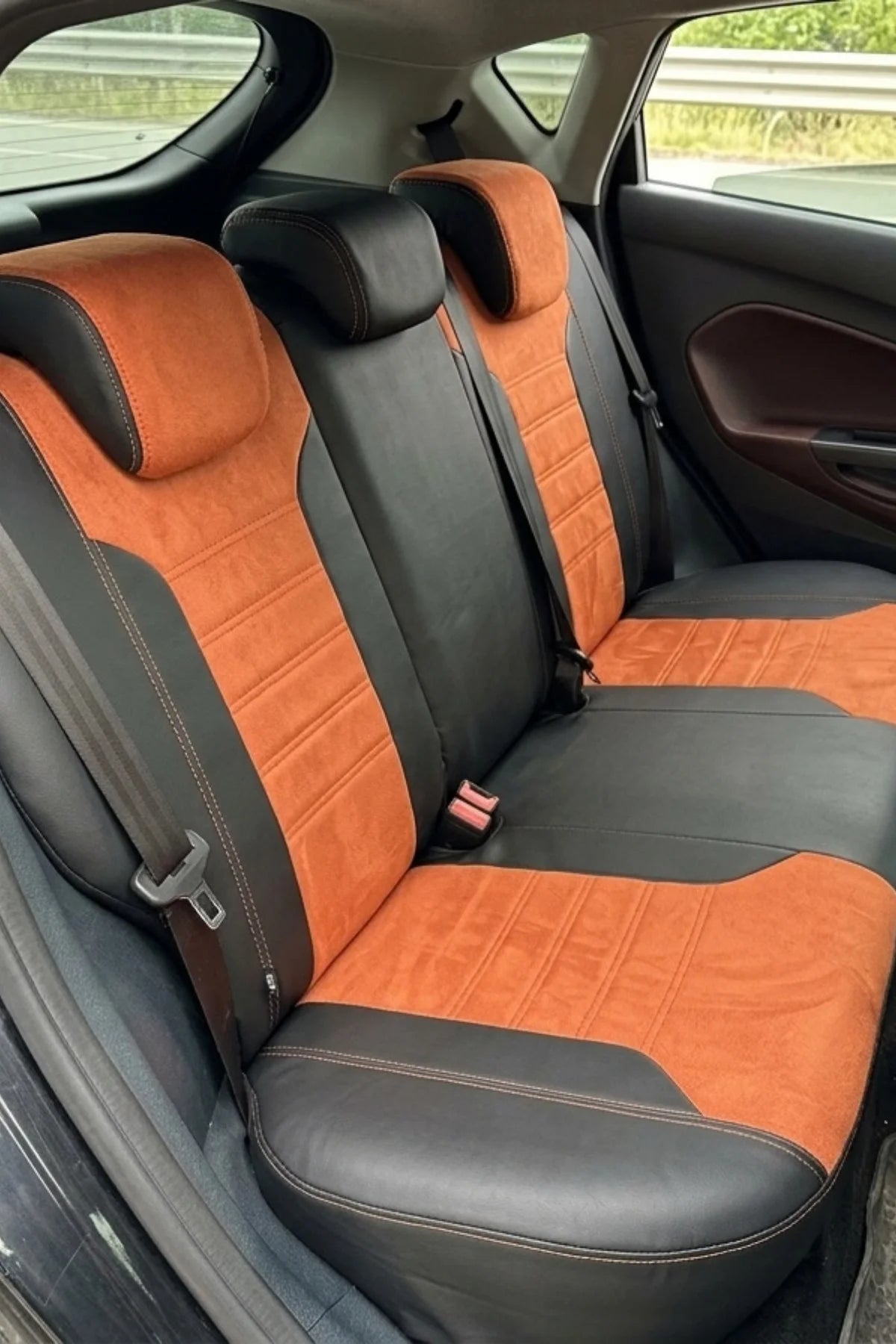 Ford Fiesta  2008 - 2017 Sonrası Araca Özel Koltuk Kılıfı London Design Pişmiş Toprak Siyah Pişmiş Toprak