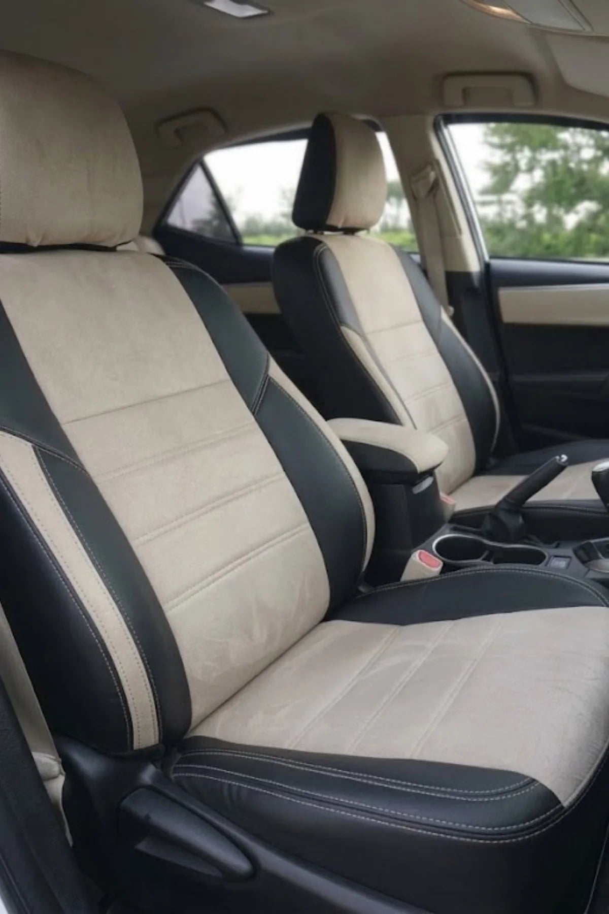 Araca Özel Koltuk Kılıfı Toyota Corolla 2013 - 2018 London Design Bej Siyah Füme