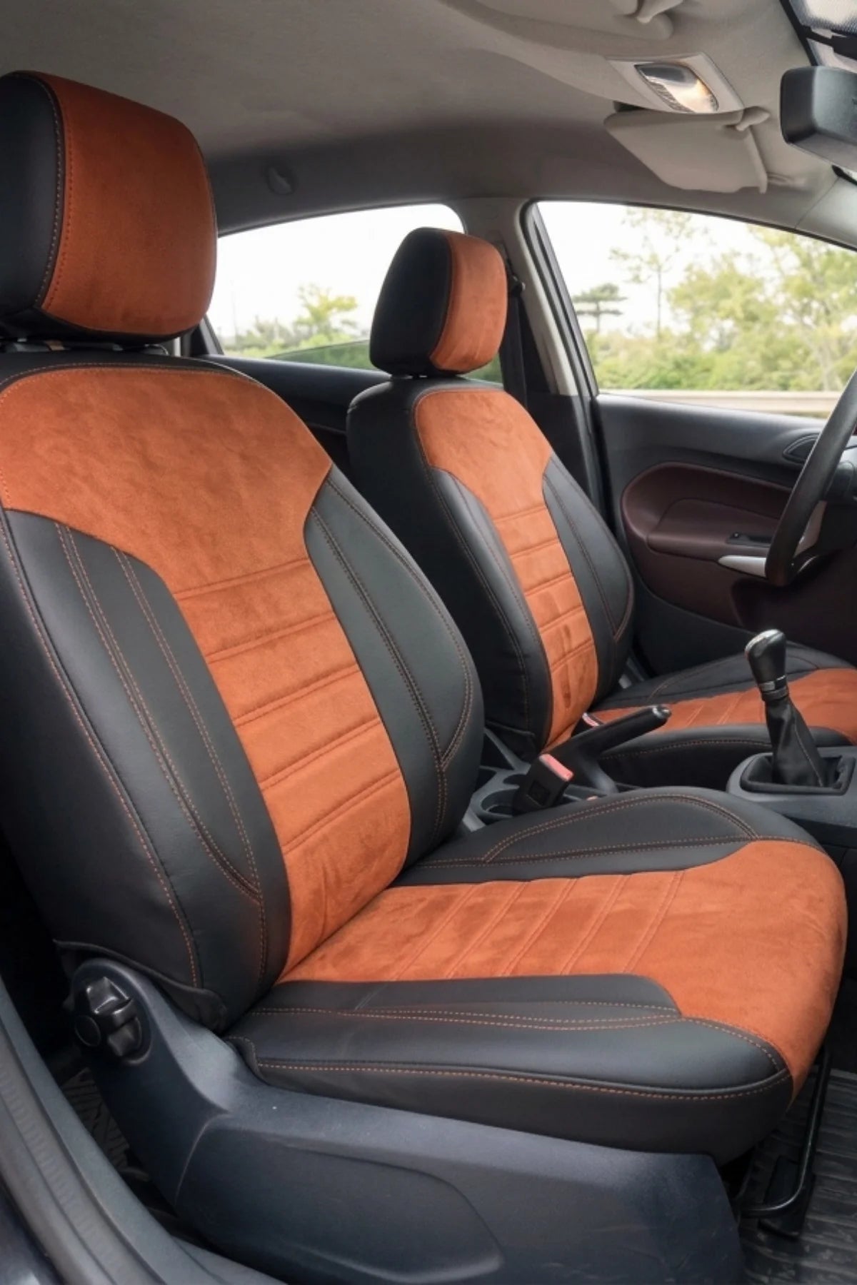 Ford Fiesta  2008 - 2017 Sonrası Araca Özel Koltuk Kılıfı London Design Pişmiş Toprak Siyah Pişmiş Toprak