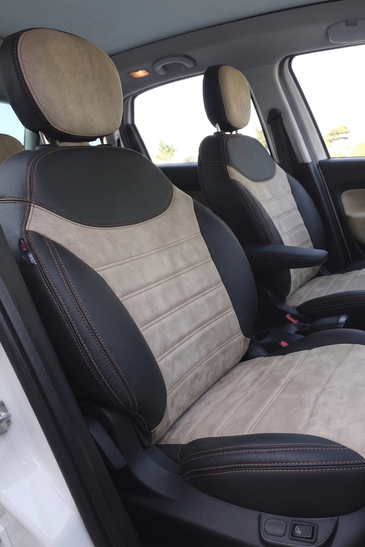 Araca Özel Koltuk Kılıfı - Fiat 500 L - 2012 Sonrası - London Design - Bej Siyah Kahverengi