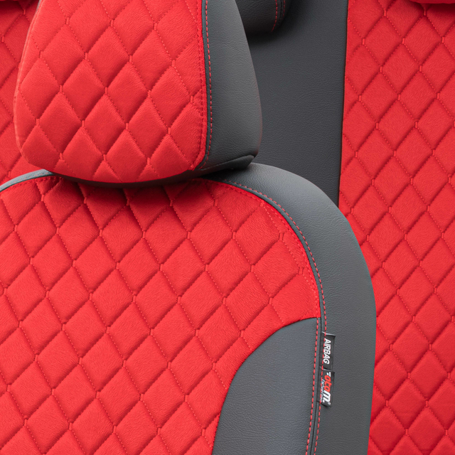 Otom Ford Ranger 2012-2018 Özel Üretim Koltuk Kılıfı Madrid Design Tay Tüyü Kırmızı - Siyah - 3