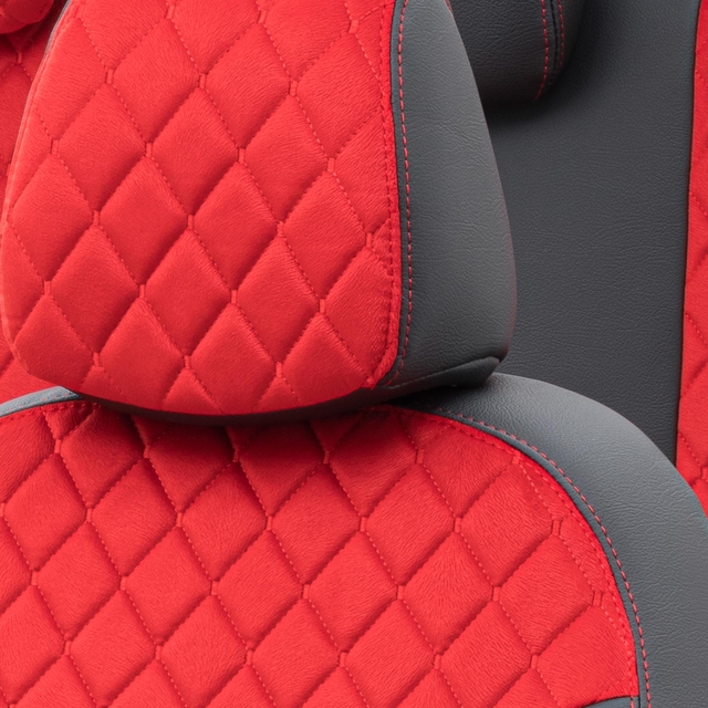 Otom Ford Ranger 2012-2018 Özel Üretim Koltuk Kılıfı Madrid Design Tay Tüyü Kırmızı - Siyah - 5