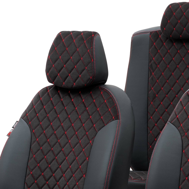 Otom Nissan X-Trail 2014-Sonrası Özel Üretim Koltuk Kılıfı Madrid Design Tay Tüyü Siyah-Kırmızı - 4