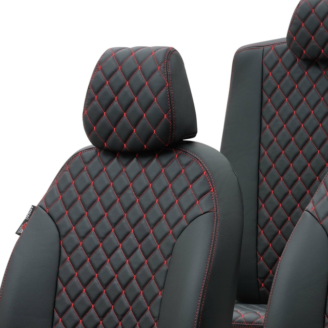 Otom Seat Alhambra 1996-2010 Özel Üretim Koltuk Kılıfı Madrid Design Deri Siyah - Kırmızı - 4