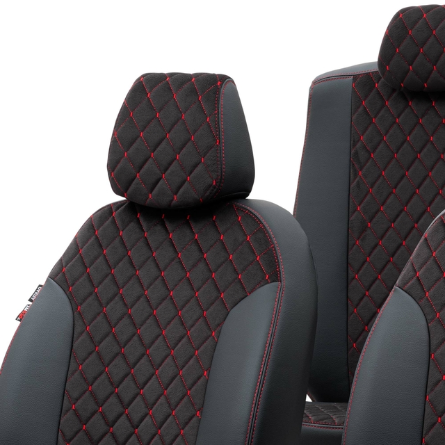 Otom Seat Alhambra 1996-2010 Özel Üretim Koltuk Kılıfı Madrid Design Tay Tüyü Siyah - Kırmızı - 4