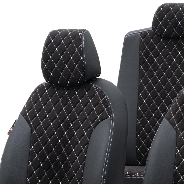 Otom Seat Alhambra 1996-2010 Özel Üretim Koltuk Kılıfı Madrid Design Tay Tüyü Siyah - Beyaz - 4