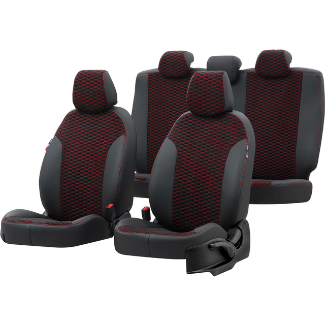 Otom Seat Alhambra 1996-2010 Özel Üretim Koltuk Kılıfı Tokyo Design Tay Tüyü Siyah - Kırmızı - 1