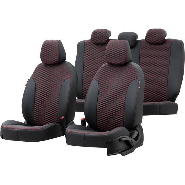 Otom Seat Altea XL 2004-2015 Özel Üretim Koltuk Kılıfı Tokyo Design Deri Siyah - Kırmızı - 1