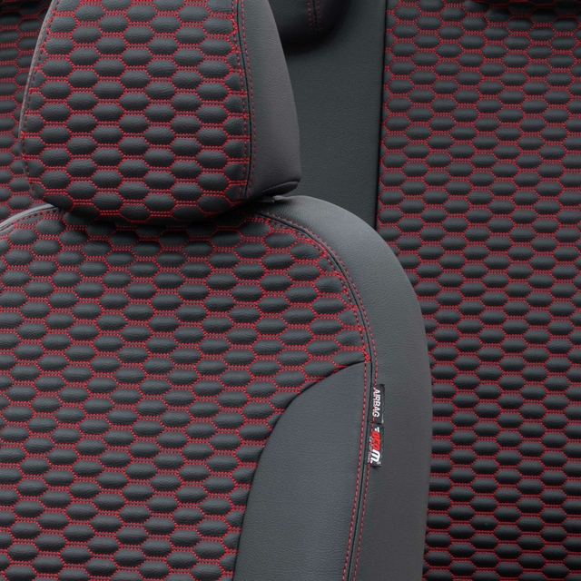 Otom Seat Altea XL 2004-2015 Özel Üretim Koltuk Kılıfı Tokyo Design Deri Siyah - Kırmızı - 3