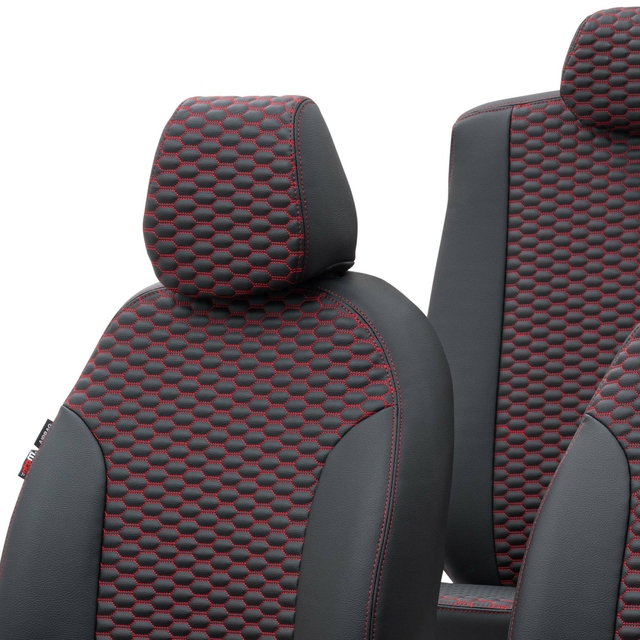 Otom Seat Altea XL 2004-2015 Özel Üretim Koltuk Kılıfı Tokyo Design Deri Siyah - Kırmızı - 4