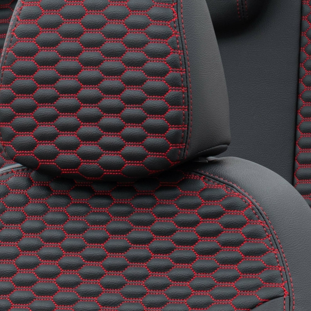 Otom Seat Altea XL 2004-2015 Özel Üretim Koltuk Kılıfı Tokyo Design Deri Siyah - Kırmızı - 5