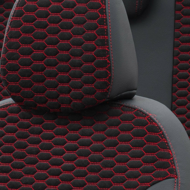 Otom Seat Altea XL 2004-2015 Özel Üretim Koltuk Kılıfı Tokyo Design Tay Tüyü Siyah - Kırmızı - 5