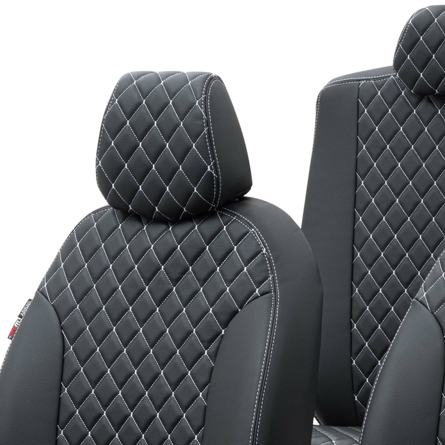 Otom Seat Leon 2013-Sonrası Özel Üretim Koltuk Kılıfı Madrid Design Deri Siyah - Beyaz - 4