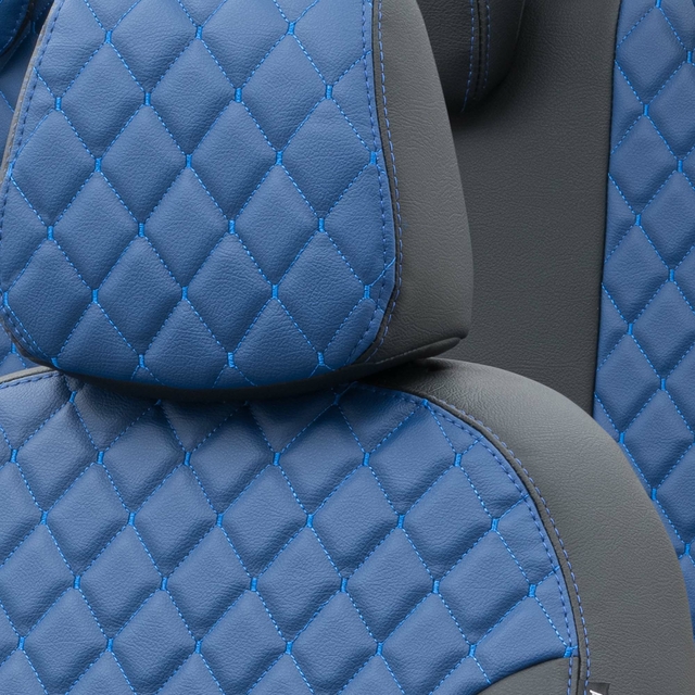 Otom Seat Leon 2013-Sonrası Özel Üretim Koltuk Kılıfı Madrid Design Deri Mavi - Siyah - 5